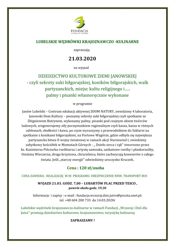 LUBARTÓW - WĘDRÓWKI W&nbsp;MARCU- OGŁOSZENIE